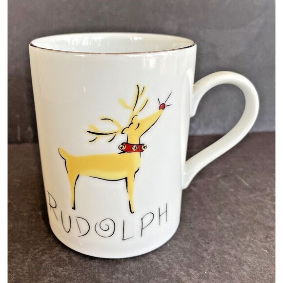 Pottery Barn RUDOLPH Reindeer Mug Cup 16 oz Made in Japan 4" Tall  3" Wide HTF - Picture 2 of 7